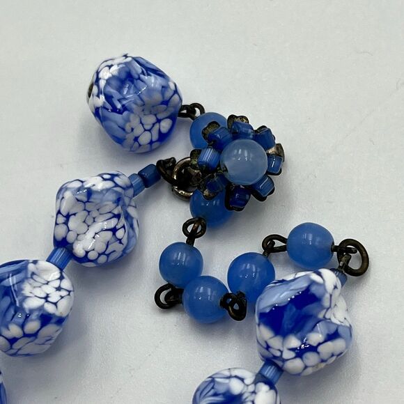 Vintage rare museum, quality, Miriam Haskell, blue and white glassfused Necklace - Picture 8 of 12